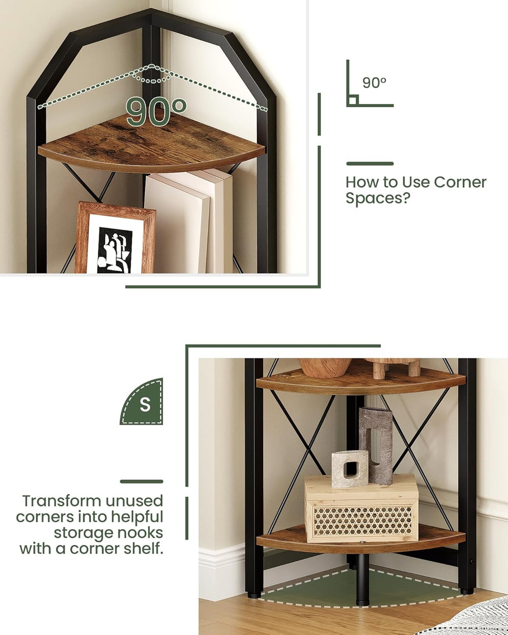 CHOEZON 59.4" Corner Shelf, 5-Tier Industrial Corner Bookshelf, Corner S...