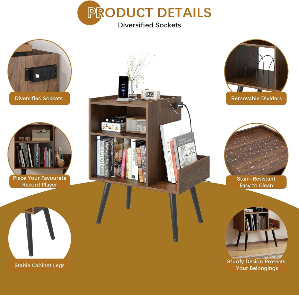 HedoAjim End Table with Charging Station, Narrow Side Table, Nightstand with ...