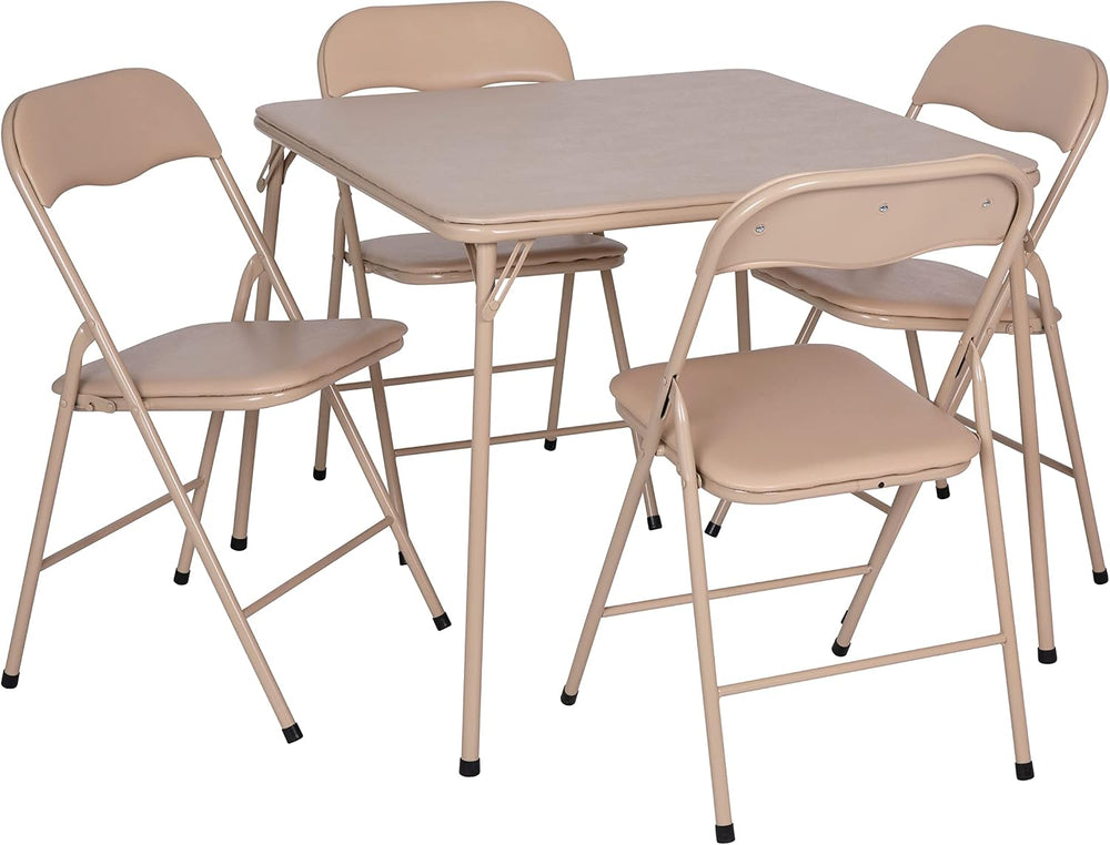 EMMA + OLIVER Tan Square Folding Card Table and Chairs Set for 4 Players | Li...