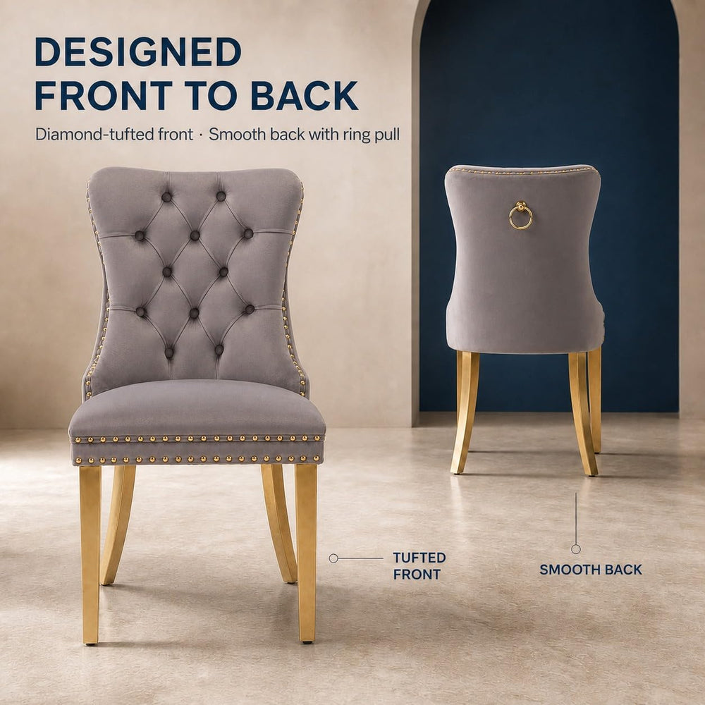 Upholstered Dining Chairs Set of 6, Velvet Wingback Chair with Ring Pull | Ki...