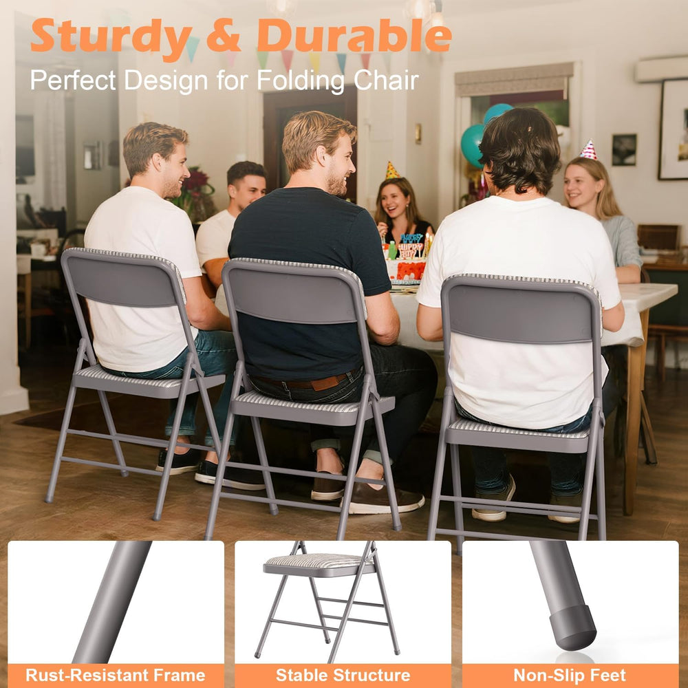 4 Pack Padded Folding Chairs, Capacity 350 LBS Foldable Chair, Fabric‑Beige