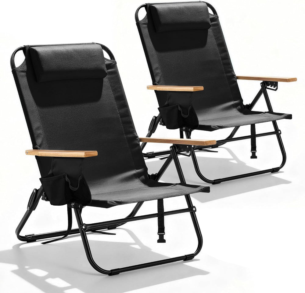 2 Pack Premium 5-Position Reclining Camping Chair - Portable Folding Lightwei...