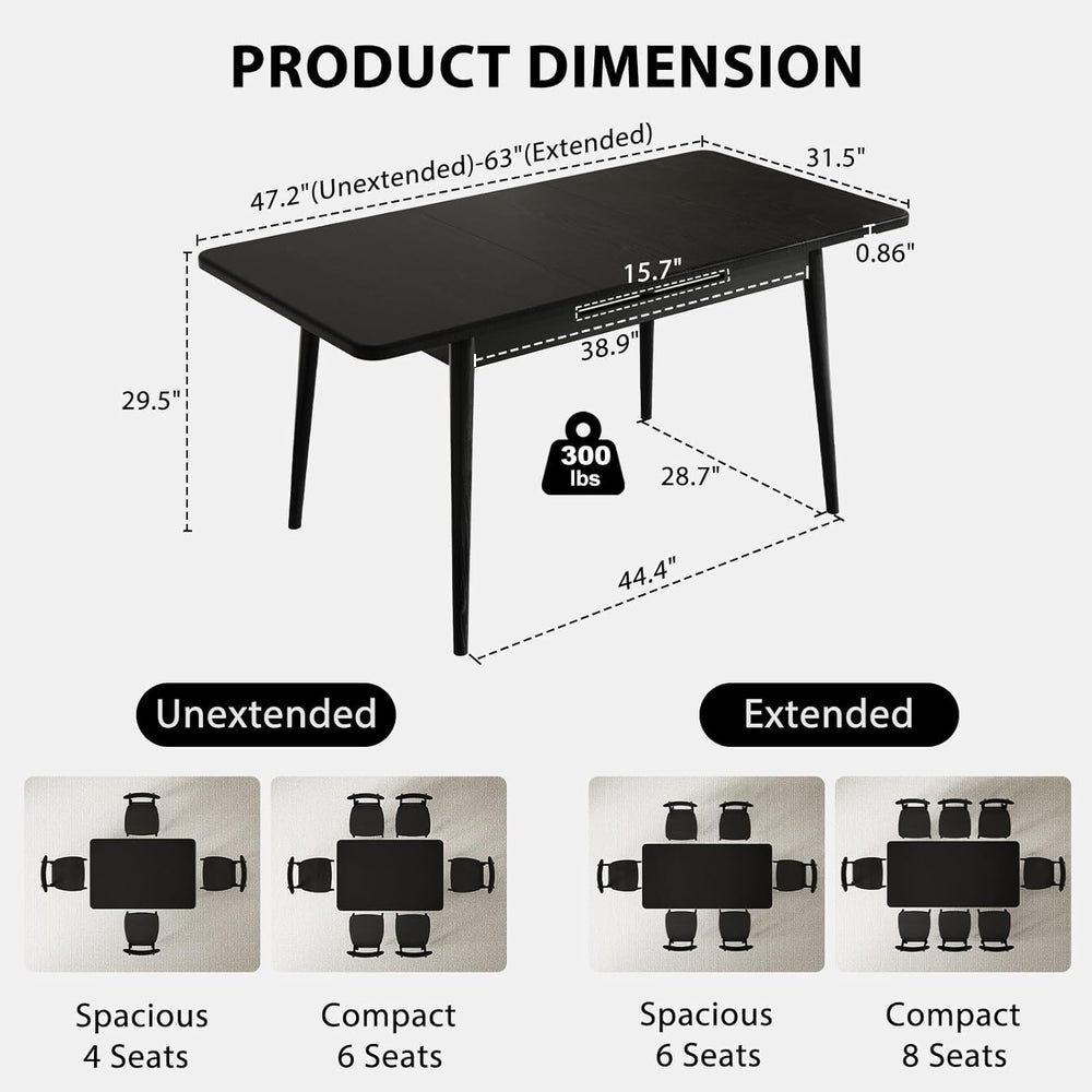 Muwuele Solid Wood Extendable Dining Table for 4-8 People with Seamless Exten...
