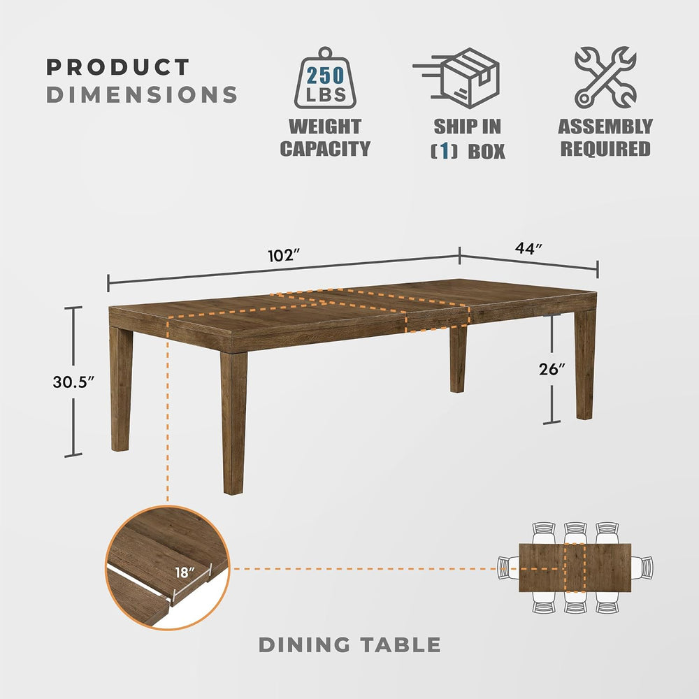 Lexicon 84-102 Inch Extendable Dining Table for 4-8 People, Large Rectangle W...
