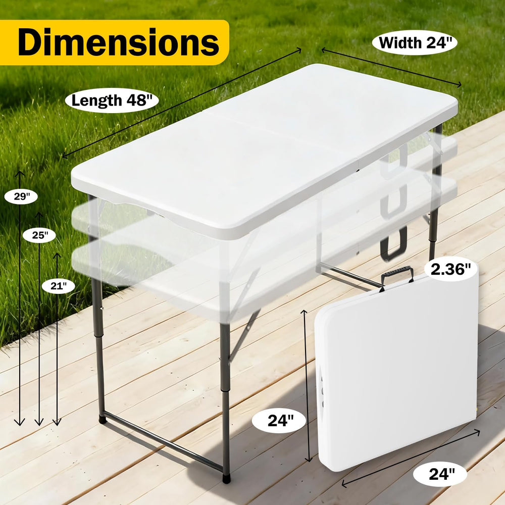 4 Feet Folding Table Adjustable Height with Carry Handle, Steel Legs | Heavy ...