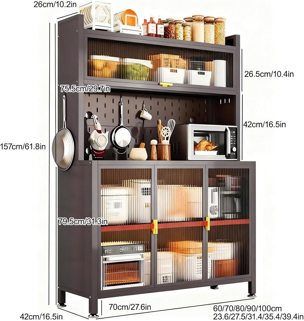 Sideboard with Buffet Cupboard, Tall Kitchen Pantry Storage Cabinet with Micr...