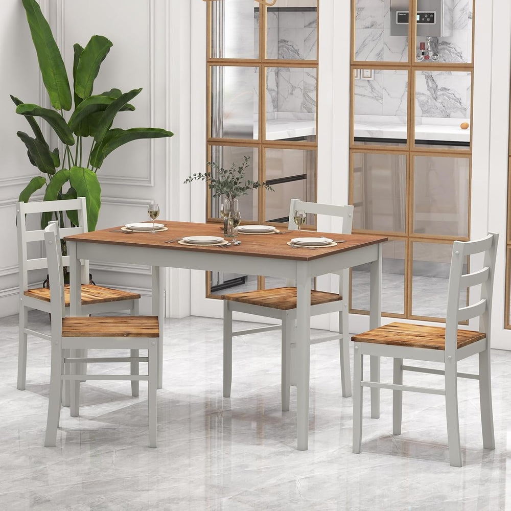 LDAILY 5 Piece Dining Table Set for 4, Space Saving Rectangular Dining Room T...