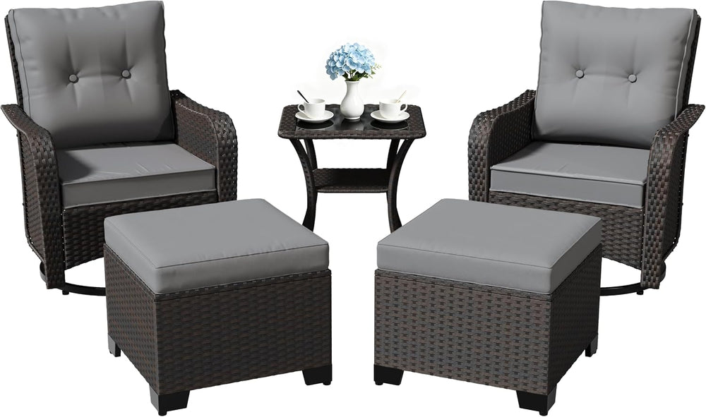 Gotland Outdoor Swivel Chairs Set of 2, 5 Pieces Patio Furniture Set with Ott...