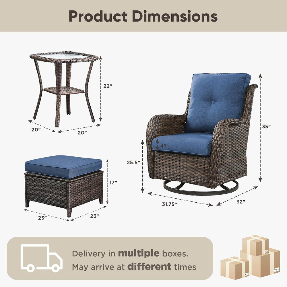 Belord 5 Piece Wicker Patio Furniture Set, Outdoor Swivel Rocker Chairs Set o...