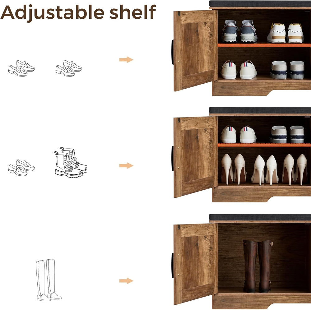 HOMSHO Farmhouse Shoe Storage Bench with 4 Barn Doors & Padded Seat Cushi...