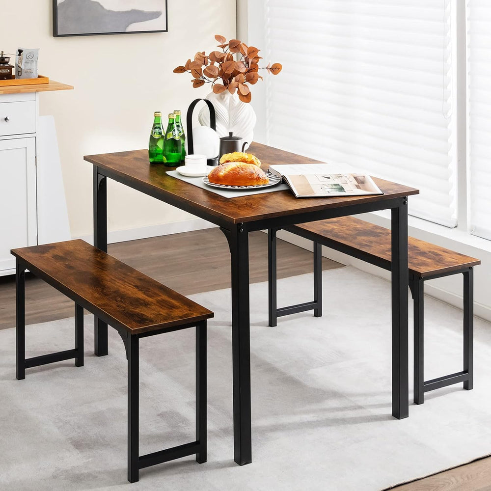 Tangkula 3-Piece Dining Table Set with Bench, Rectangular Kitchen Table with ...