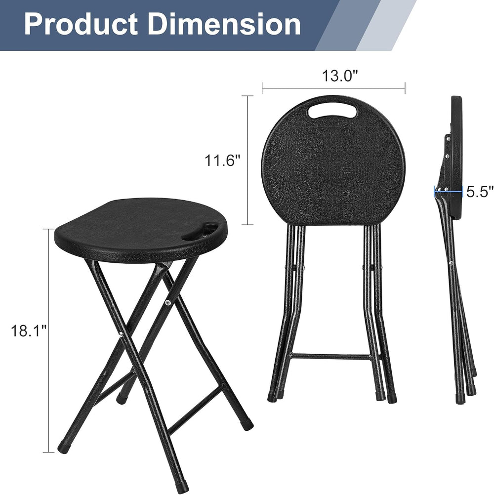 VECELO Folding Stool 18" with Handle, Solid Bottom Support, Iron X-Frame...