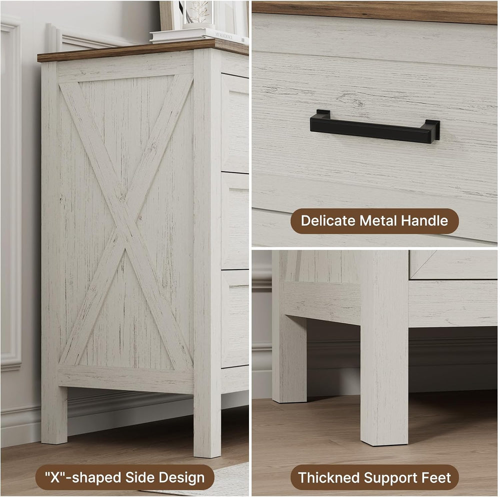 LYNSOM Farmhouse 6 Drawers Dresser for Bedroom, Wood Rustic Wide Chest of Dra...