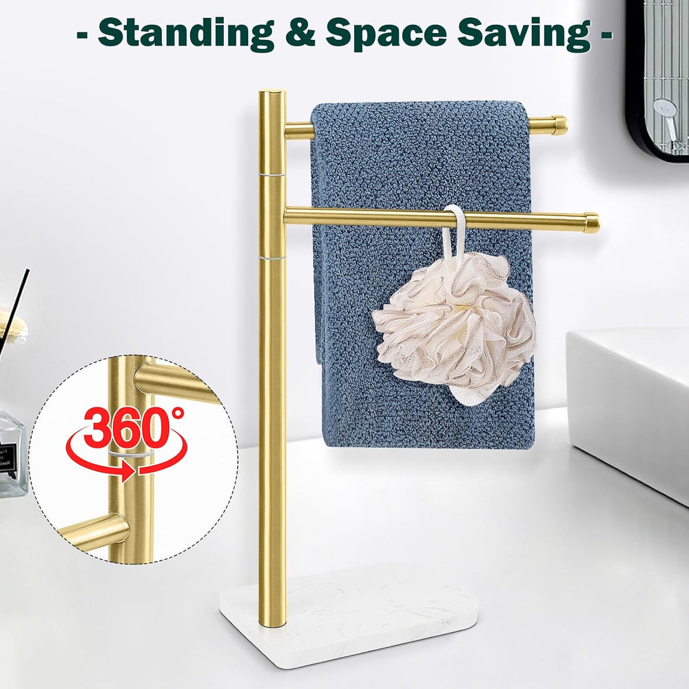 Hand Towel Holder, F-Shape Hand Towel Stand with Marble Base, Stainless Steel...