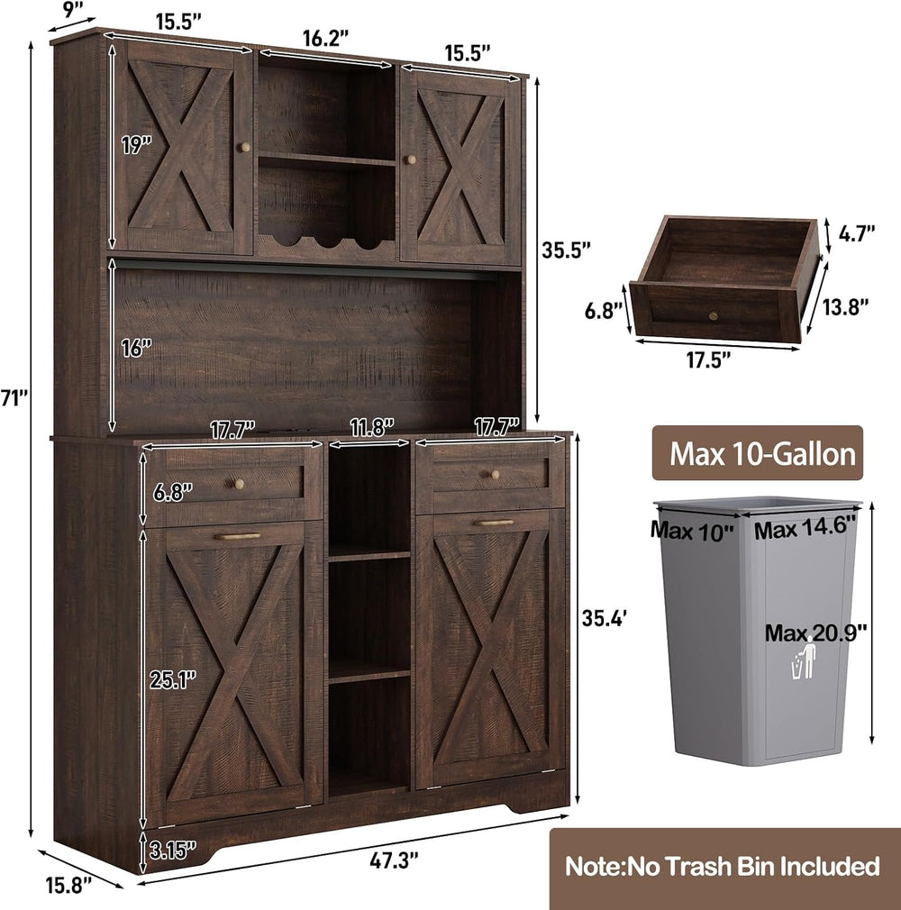 71" Tall 47"Wide Kitchen Pantry Storage Cabinet with Power Outlets,...