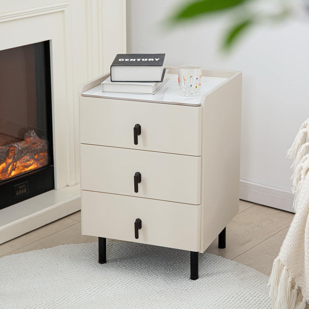 Lamberia Narrow Nightstand with 3 Drawers, Narrow Side Table, Small Bedside T...