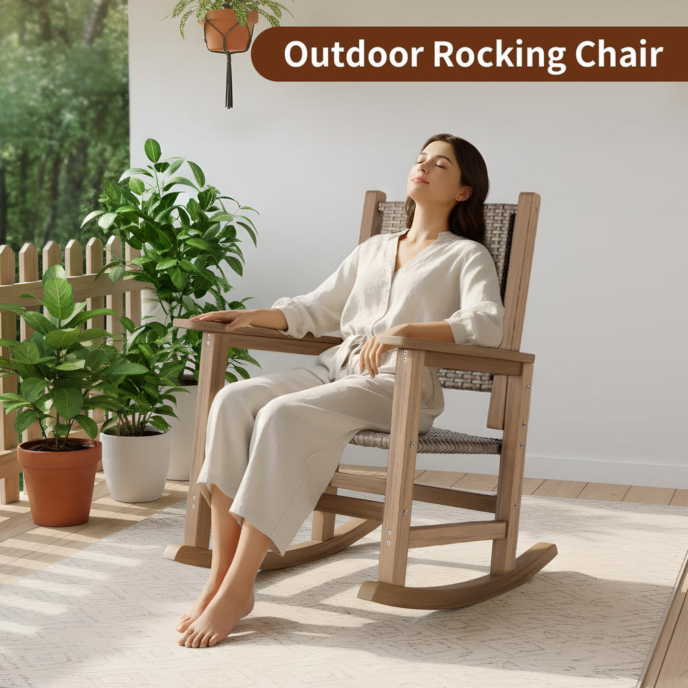 HDPE Outdoor Rocking Chair Set of 2, Wicker Patio Rocking Chair for Adult, Al...
