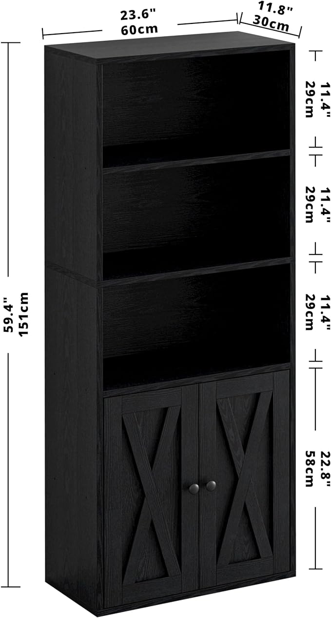 IRONCK Industrial Bookshelves and Bookcases with Doors 11.8 in Depth Floor St...