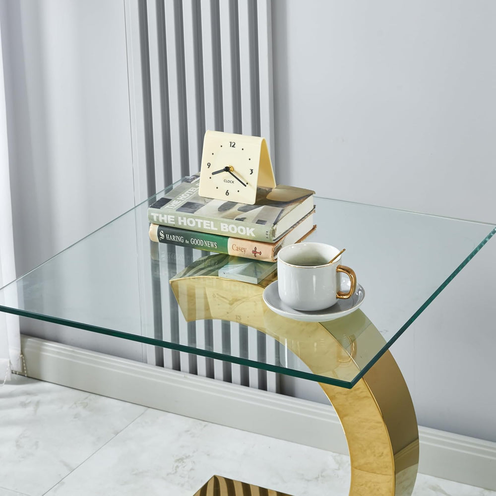 Henf Square Glass End Table Luxury Accent Sofa Side Table, Modern Glass End T...