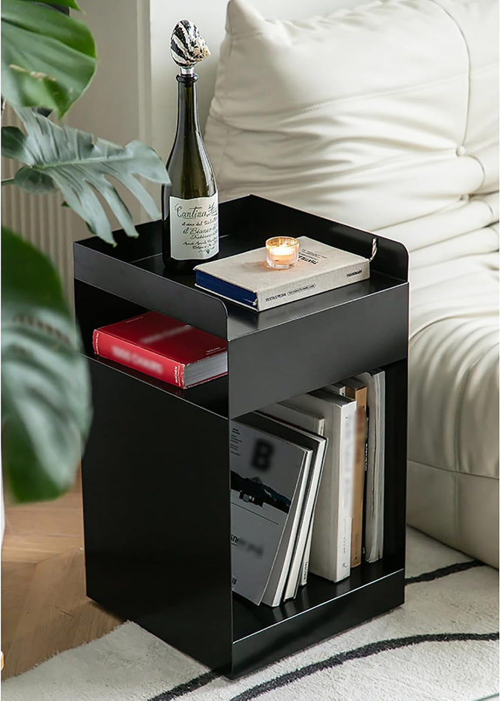 Mobile Narrow Side Table, Modern Metal End Table with 3 Tier Storage, Rolling...