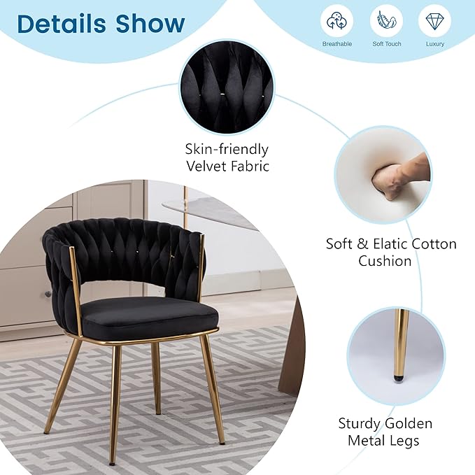 KCC Velvet Dining Chairs Set of 4, Gold Modern Dining Chair with Metal Legs, ...