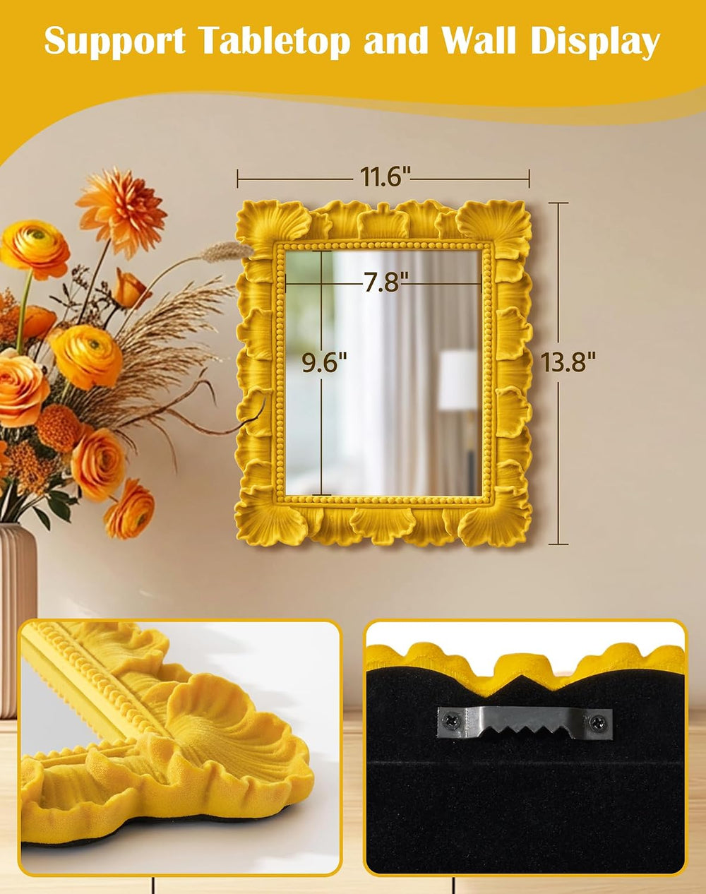Mirror Wall Decor with Resin Frame for Room Makeover,Yellow-Orange