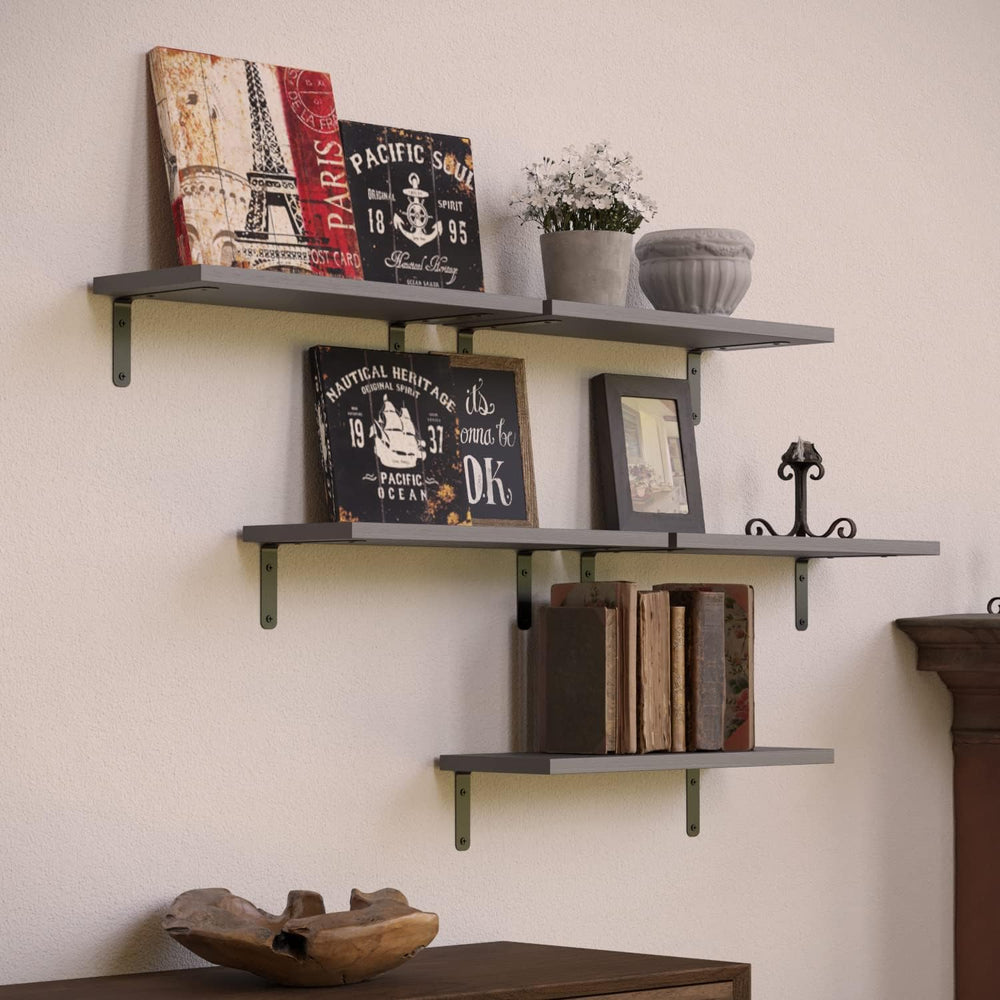 RICHER HOUSE Rustic Wood Floating Shelves Set of 5, Wall Mounted Shelf 16in