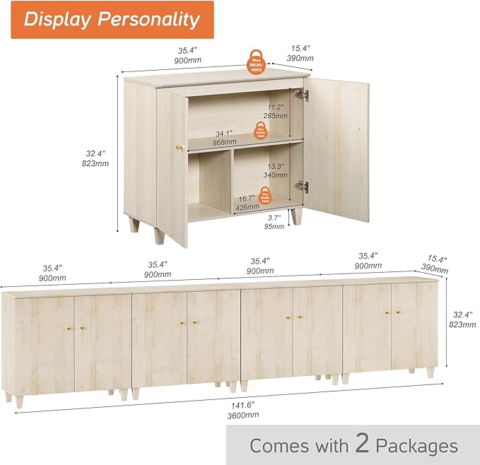 WAMPAT TV Stands Entertainment Center for 110+ Inch TVs, 4-in-1 Wood Televisi...