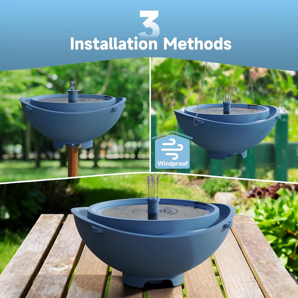 Solar Powered Bird Bath for Outside Fountain with Built-in Lithium Battery, 3...