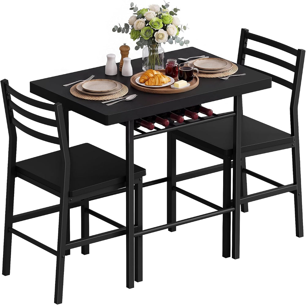 Furmax 3 Piece Kitchen & Dining Room Set, Dining Table Set for 2, Black |...