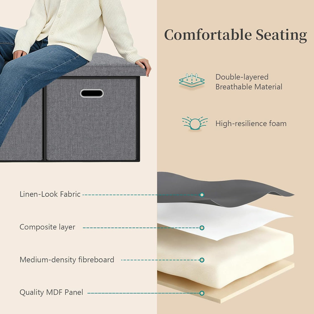 43 Inches Folding Storage Ottoman Bench with Drawers,End of Bed Foot Rest Sto...