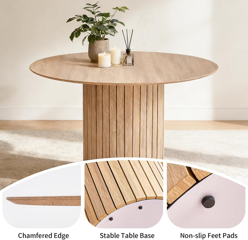 47" Modern Round Dining Table for 4 with Heavy Base, Natural | Farmhouse...