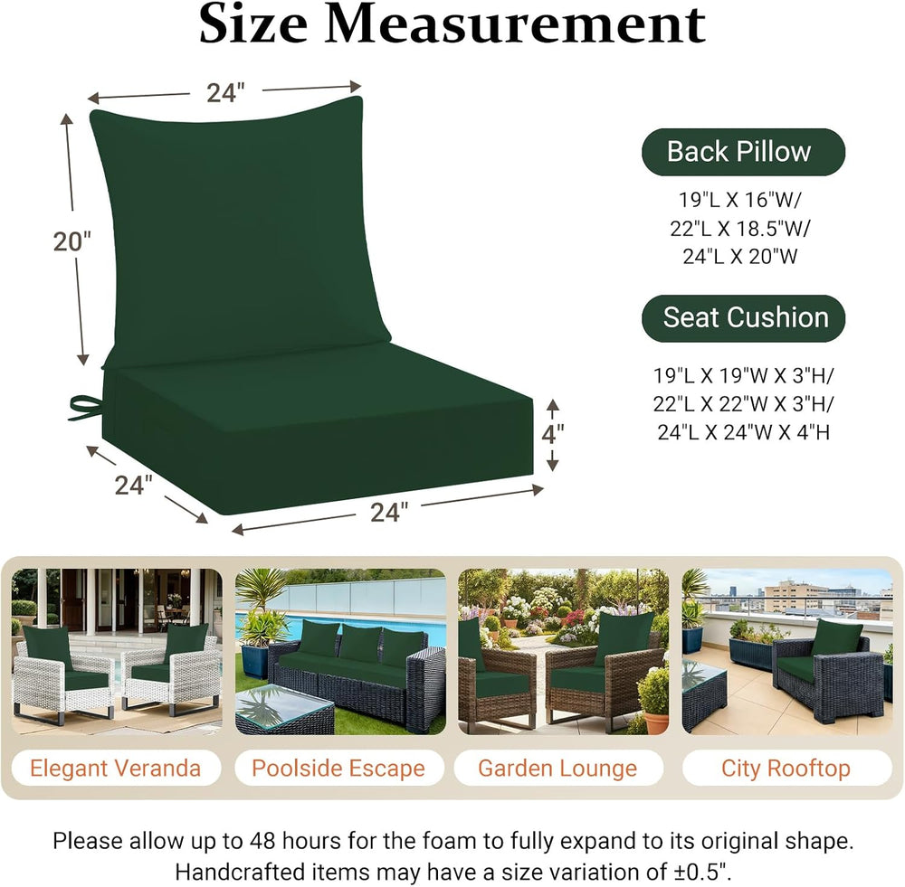downluxe 24x24 Outdoor Chair Cushions, Waterproof Fade Resistant Patio Furnit...