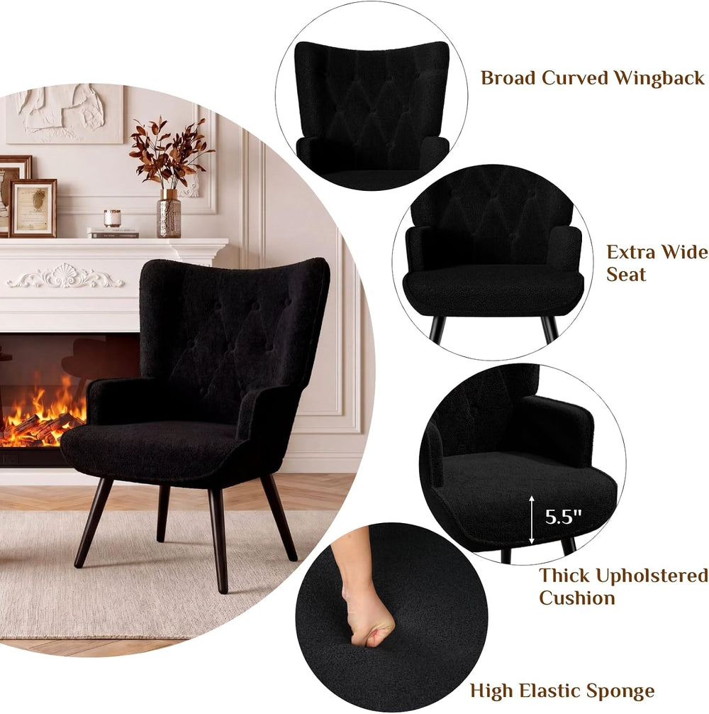 TLSUNNY Accent Chair, Upholstered Teddy Fabric Living Room Chairs | High Back...