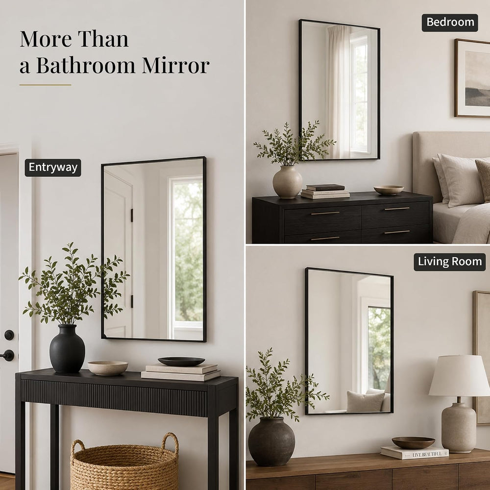 24x36 Inch Matte Black Rectangular Bathroom Vanity Mirror