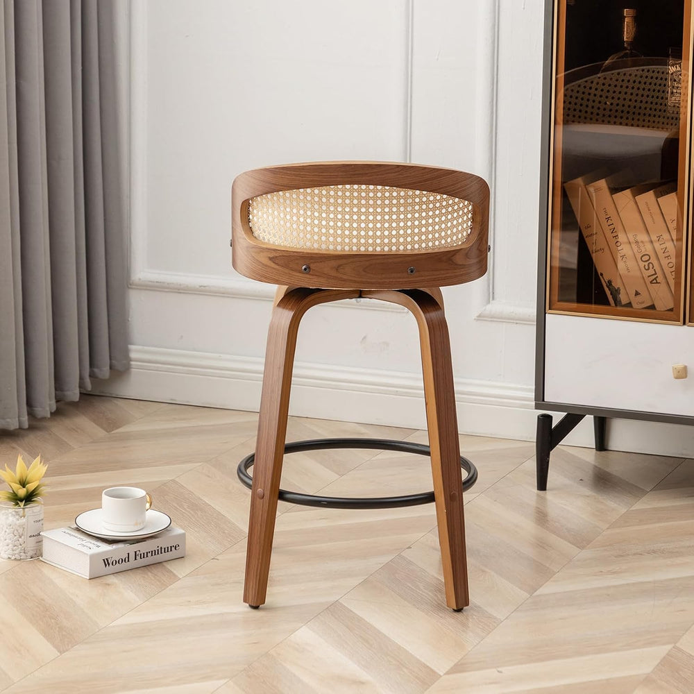 24.8" Swivel Rattan Bar Stools with Back Beige Counter Height Stools 2PCS