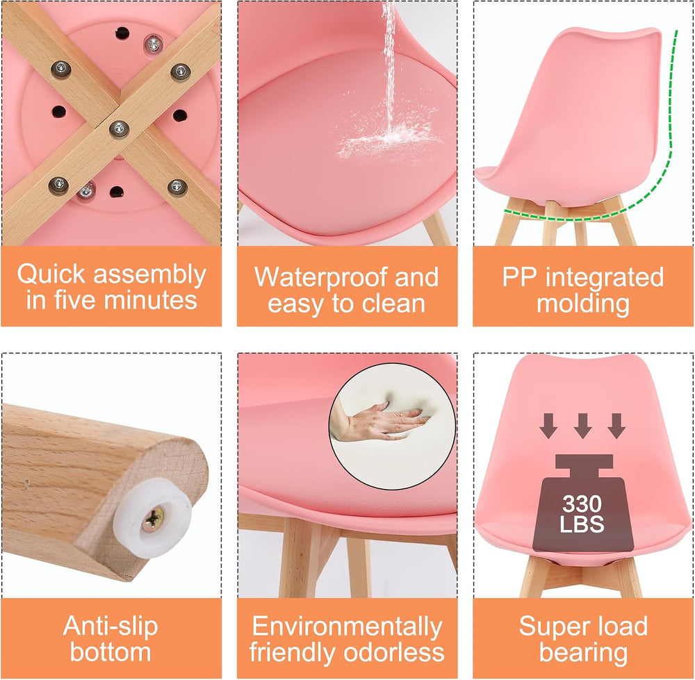 LSSBOUGHT Mid Century Modern Shell Dining Chairs(Pink, Set of 4) | Soft padde...