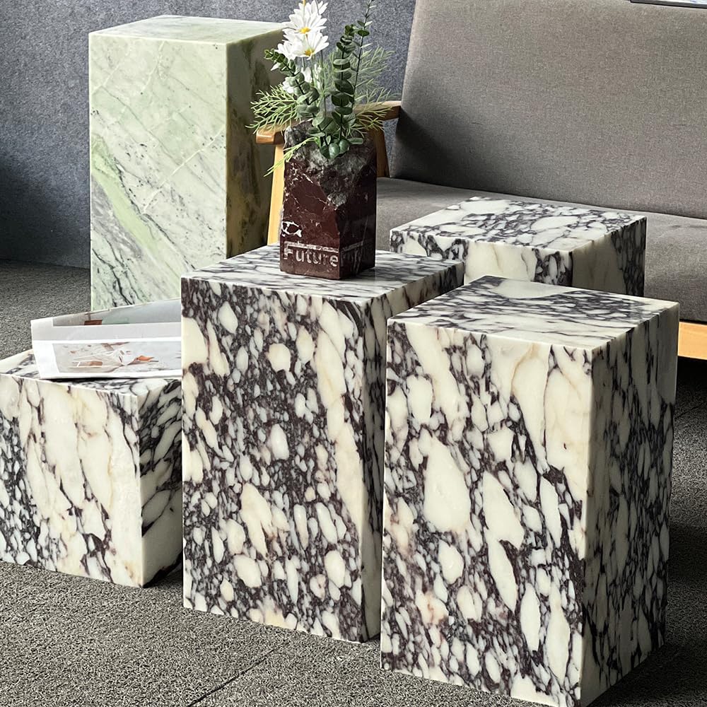 Luxury Marble Side Table,Square End Table for Modern Sofa and Bed, Living Roo...