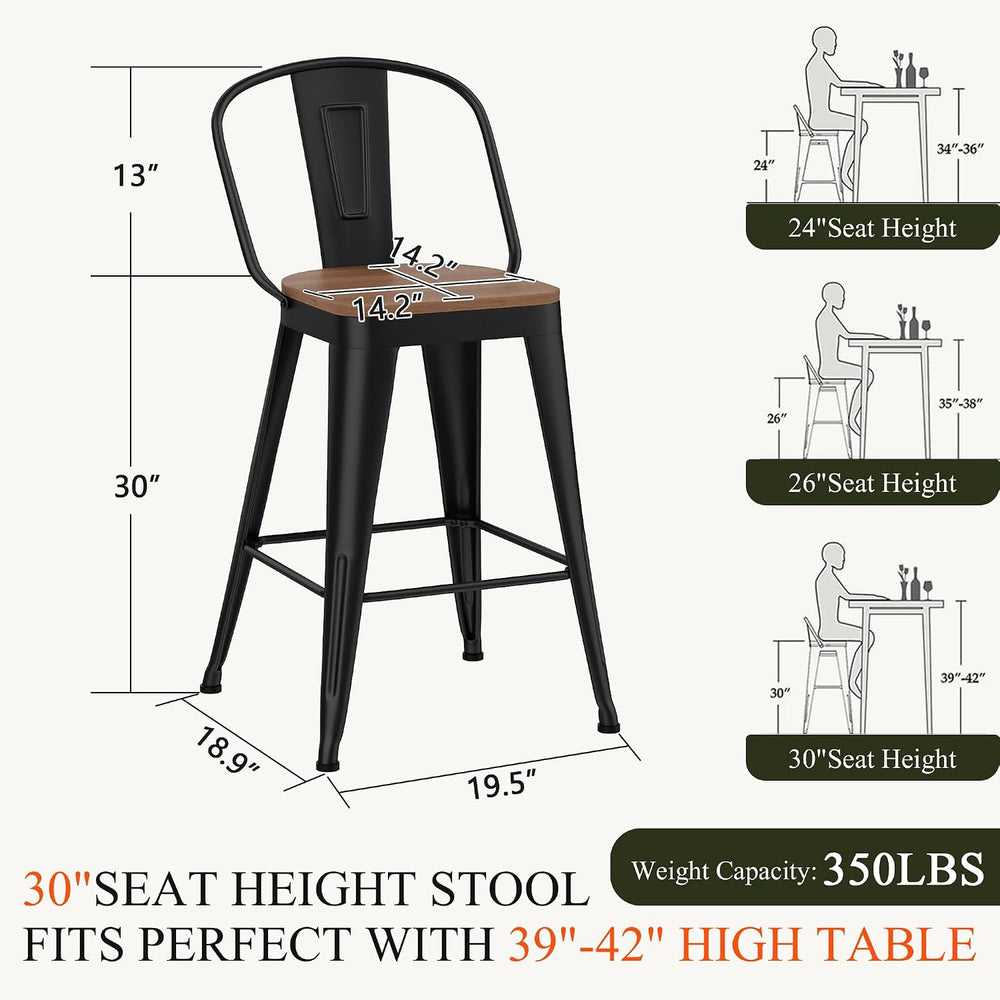 Aklaus Metal Bar Stools Set of 4,30 inch Barstools Bar Height Bar Stool with ...
