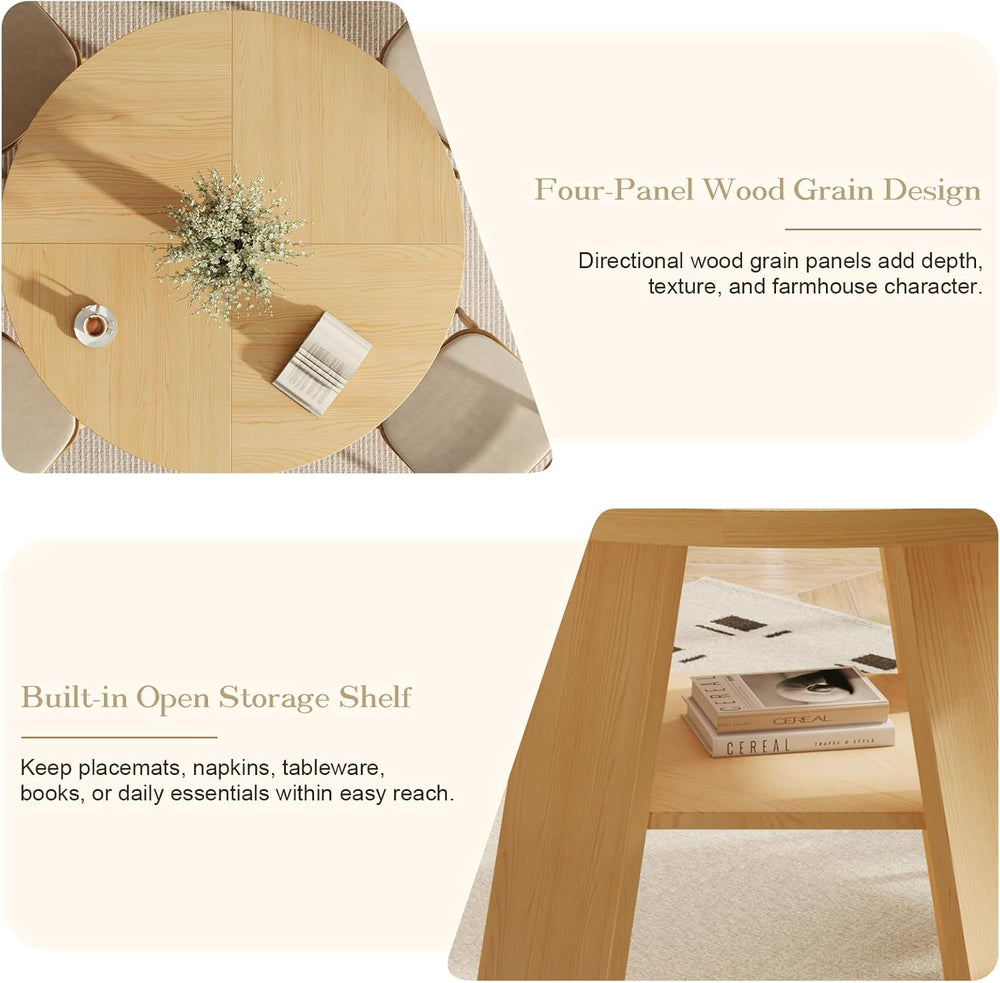 47.2" Round Dining Table for 4-6, Circle Kitchen Table with Open Storage...