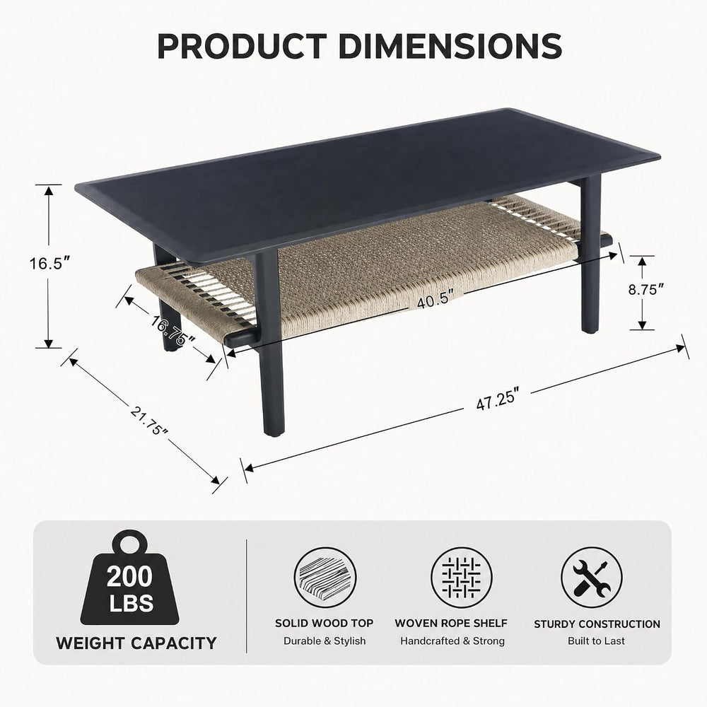 chairus Farmhouse Coffee Table Rectangular Living Room Table with Rattan Stor...