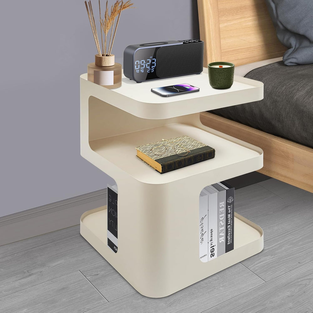3 Tier Minimalist End Table Modern Side Table with Storage, Freestanding Meta...