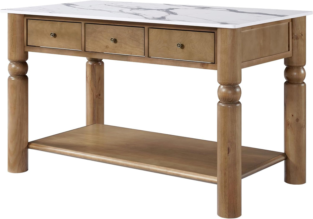 Christopher Knight Home Athen Wooden Kitchen Island with Storage & Marble...