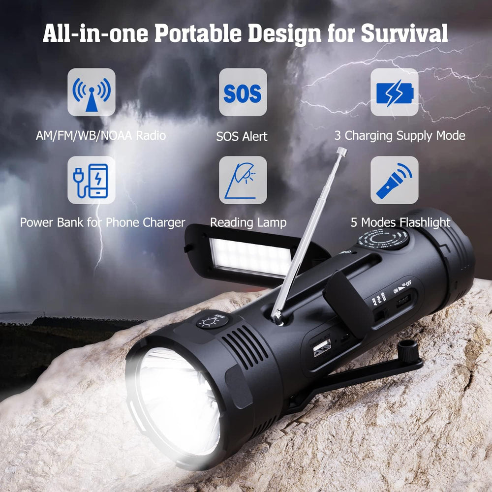 NOAA Emergency Weather Radio, Portable Solar Hand Crank Flashlight Radio