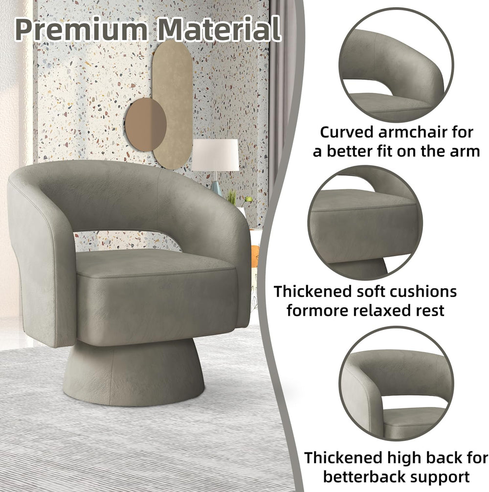 INZOY Swivel Barrel Chair with Velvet Fabric, Swivel Accent Chair with Thicke...