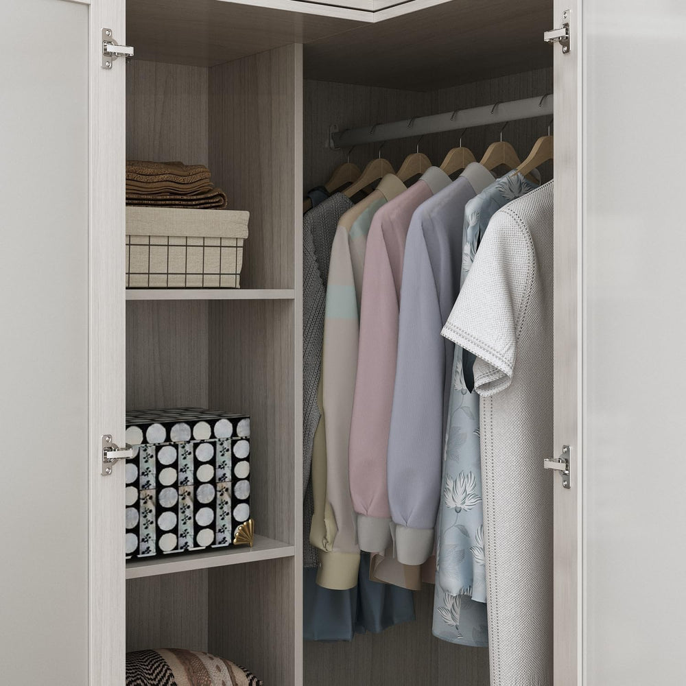 MOUMON Tall Corner Wardrobe, L-Shaped Modern Bedroom Armoires with Frosted Gl...