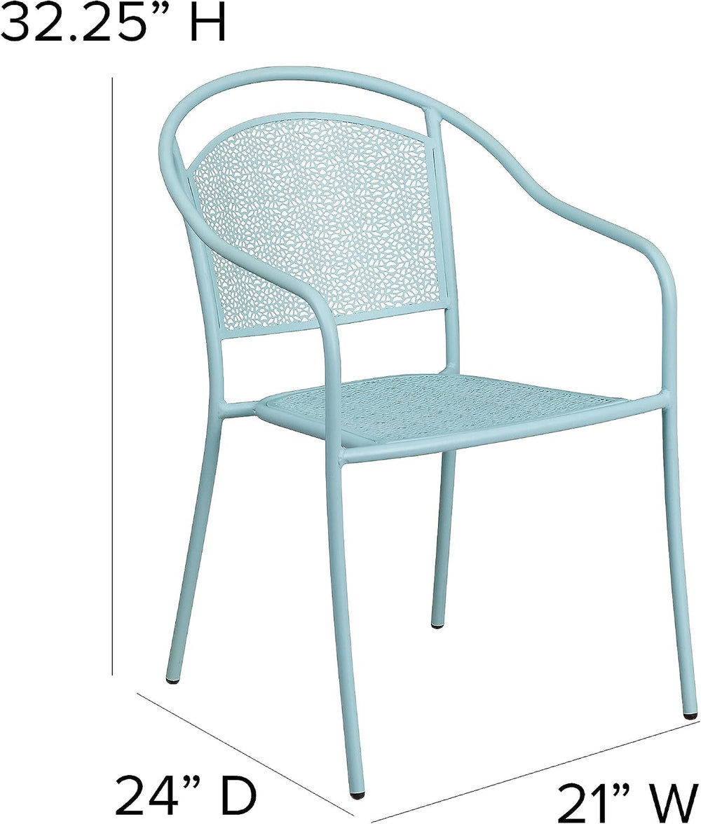 Flash Furniture Commercial Grade Sky Blue Indoor-Outdoor Steel Patio Arm Chai...