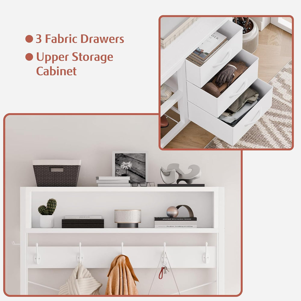 Hall Tree with Bench & 3 Drawers Storage 31.5" Coat Rack Entryway Or...
