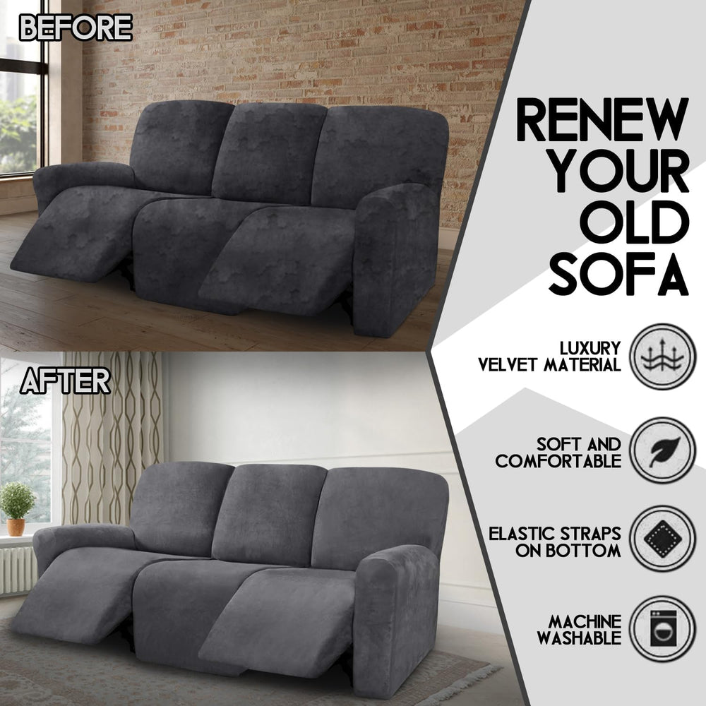 ULTICOR Velvet 8-Pieces Recliner Sofa Covers Stretch Reclining Couch Covers f...