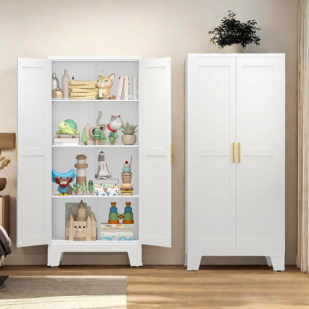 Metal Storage Cabinet with Doors and Shelves, 61" Tall Kitchen Pantry St...